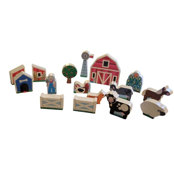 Melissa & Doug Wooden Farm Barn Animals Gate Figures 16 Pieces 4800 - Picture 3 of 8